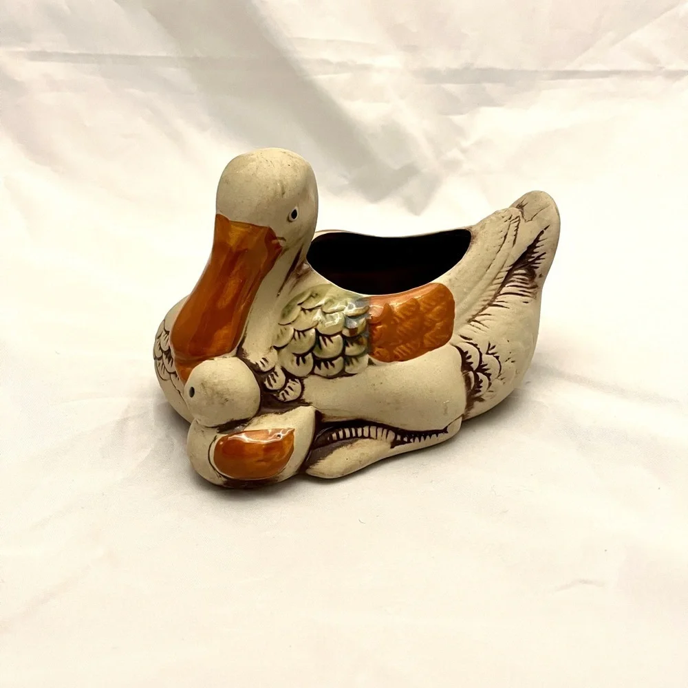 Vintage Ardco Bisque Mother Duck & Baby Planter Vintage EUC, Taiwan